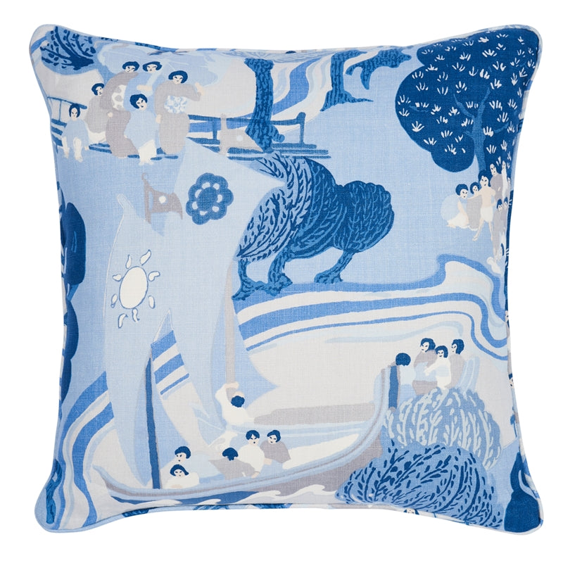So17306506 | Pearl River 22" Pillow, Blues - Schumacher Furniture and Accessories