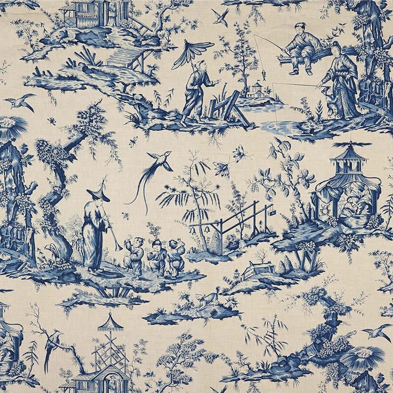 Purchase sample of 175800 Shengyou Toile, Indigo by Schumacher Fabric