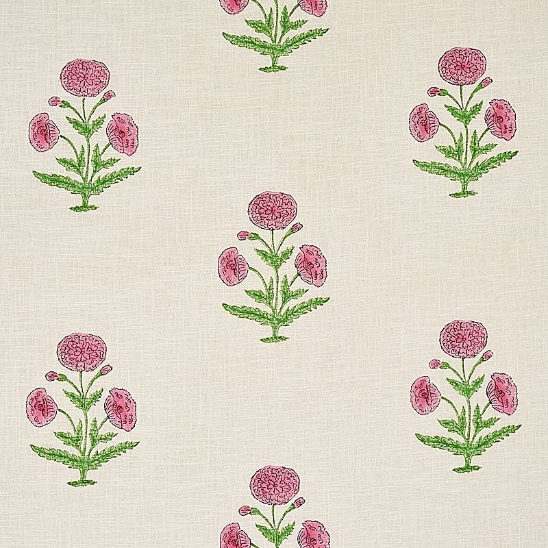 Purchase sample of 179842 Poppy Hand Block Print, Rose and Grass by Schumacher Fabric