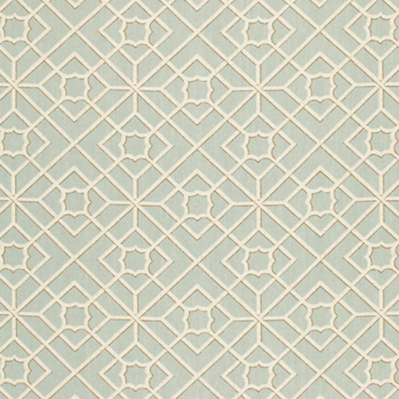 Purchase sample of 173491 Luan Fretwork, Sky by Schumacher Fabric