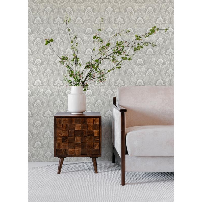 Select 2970-26149 Revival Mucha Off-White Botanical Ogee Wallpaper Off-White A-Street Prints Wallpaper
