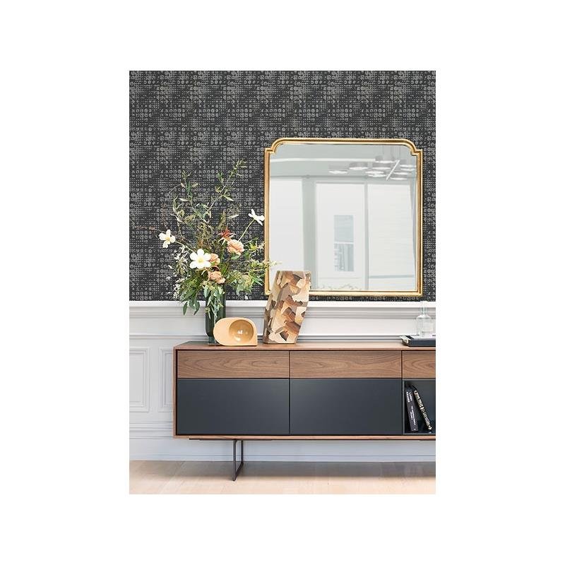 Acquire 2976-86409 Grey Resource Celeste Silver Circle Grid Silver A-Street Prints Wallpaper