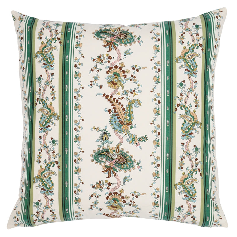 So17998106 | Elena Paisley Stripe 22" Pillow, Green - Schumacher Furniture and Accessories