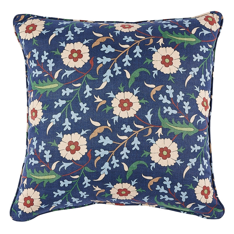 So17995106 | Floralia 22" Pillow, Indigo - Schumacher Furniture and Accessories