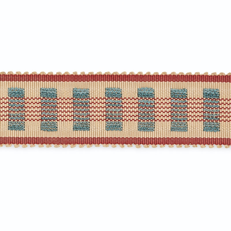 B220-5 | Lucinda Braid 7/8", Ecru/Delft/Garnet - Schumacher Fabric
