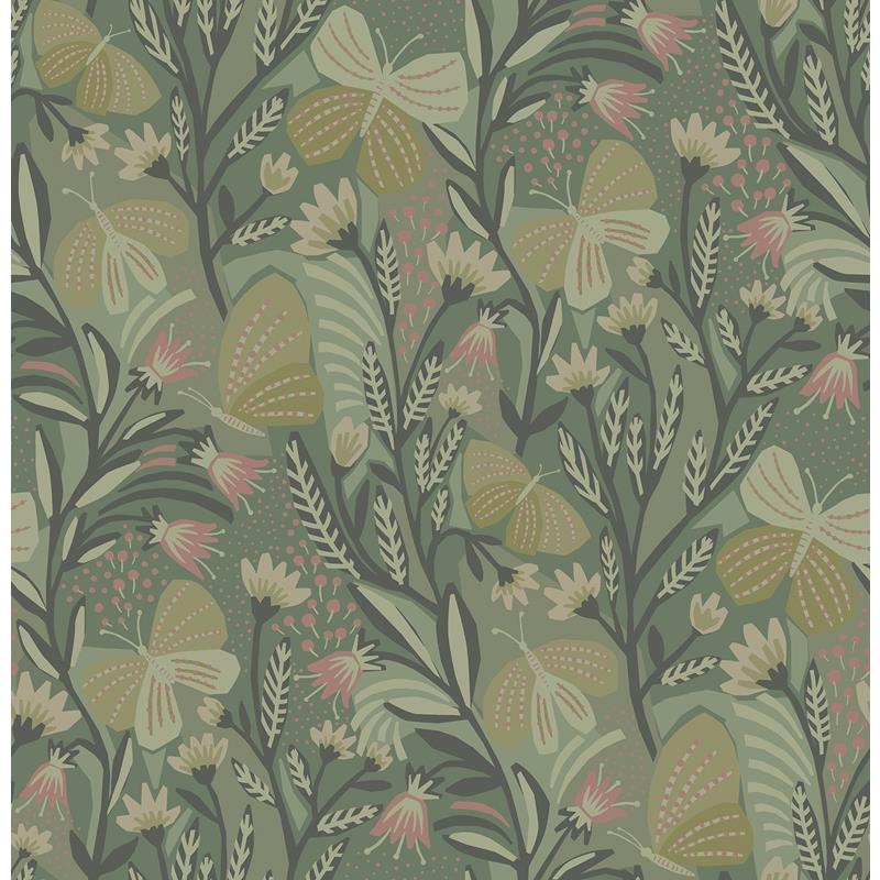 PLS4204 Pip & Lo Sage Papillon Flutter Peel & Stick Wallpaper by NuWallpaper