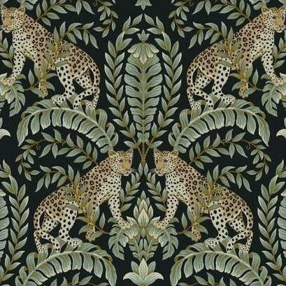 Buy KT2205 Ronald Redding 24 Karat Jungle Leopard Wallpaper Black/Green by Ronald Redding Wallpaper