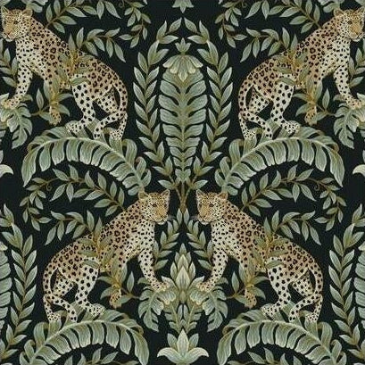 Buy KT2205 Ronald Redding 24 Karat Jungle Leopard Wallpaper Black/Green by Ronald Redding Wallpaper