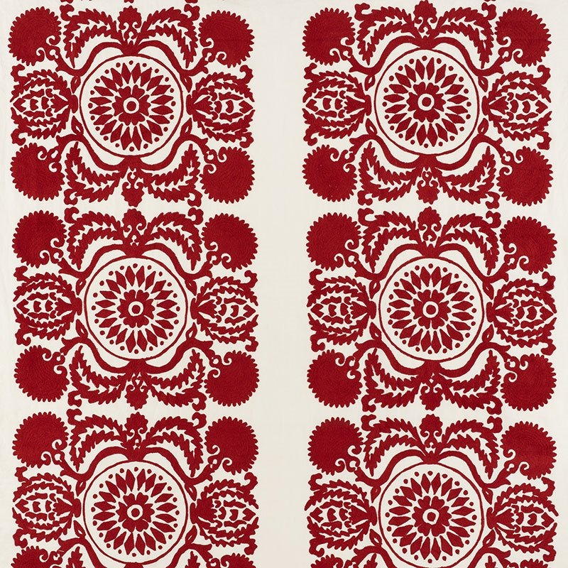 Purchase sample of 70261 Castanet Embroidery, Red by Schumacher Fabric