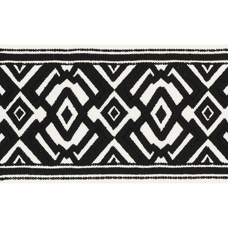 70661 | Avalon Tape, Black On Ivory - Schumacher Fabric