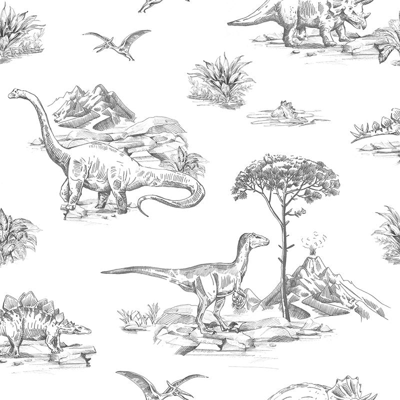 Looking 4060-139269 Fable Isolde Charcoal Dinosaurs Wallpaper Charcoal by Chesapeake Wallpaper