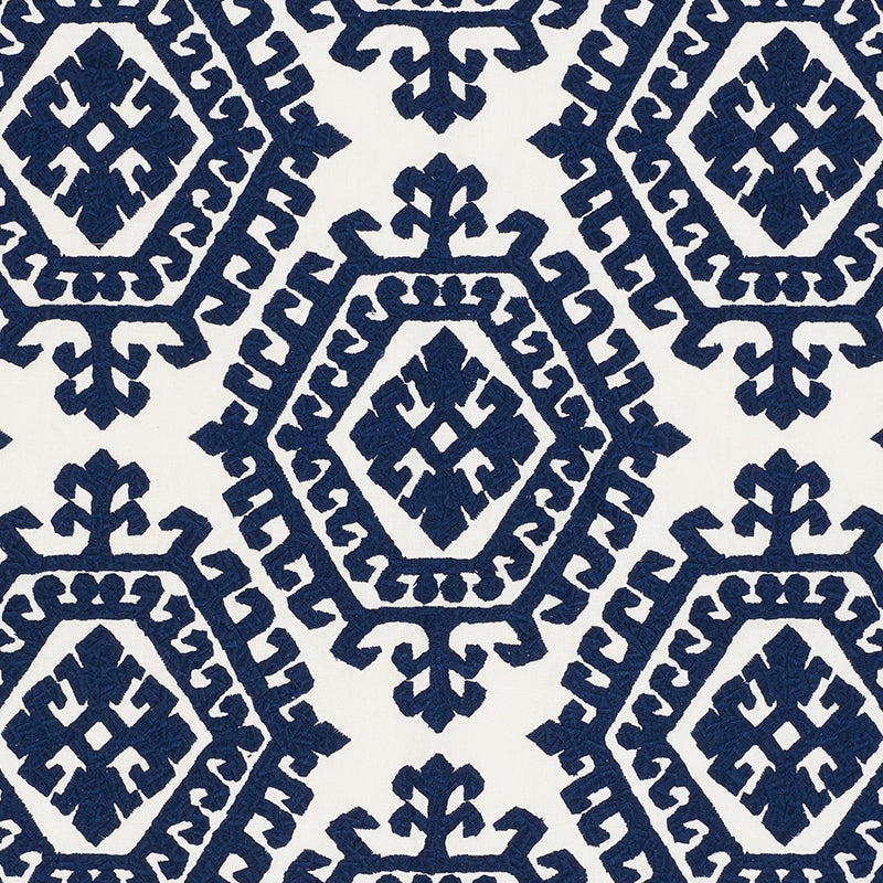 Purchase sample of 71941 Omar Embroidery, Navy by Schumacher Fabric