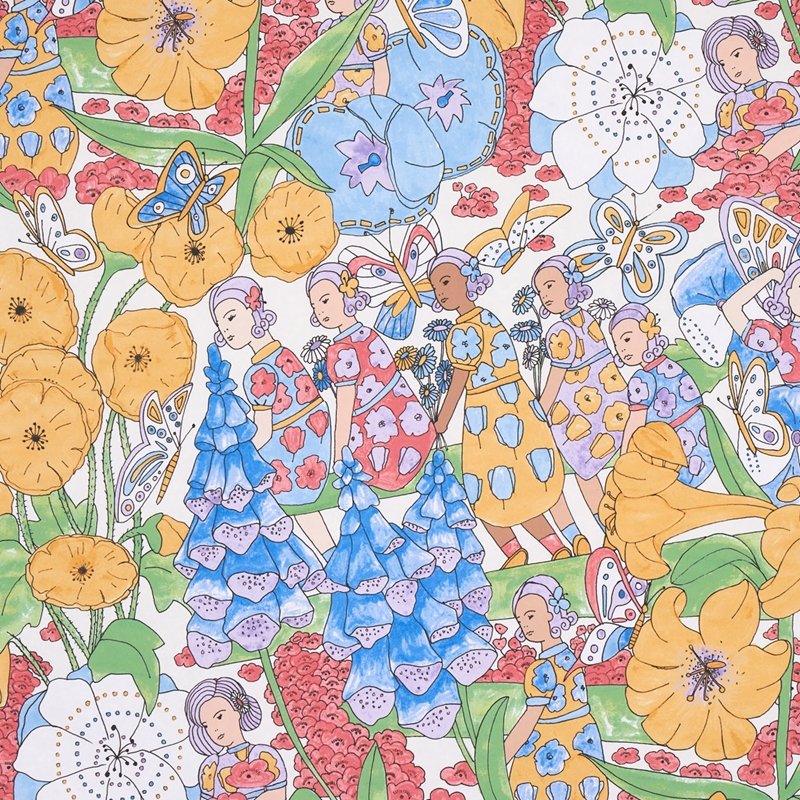 Acquire 5013541 Fairie Garden Yellow And Ivory Schumacher Wallcovering Wallpaper