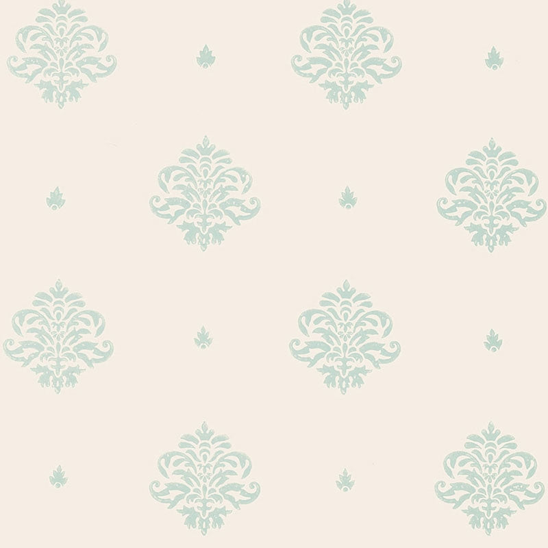 View 5005352 Mayla Damask Water Blue Schumacher Wallpaper