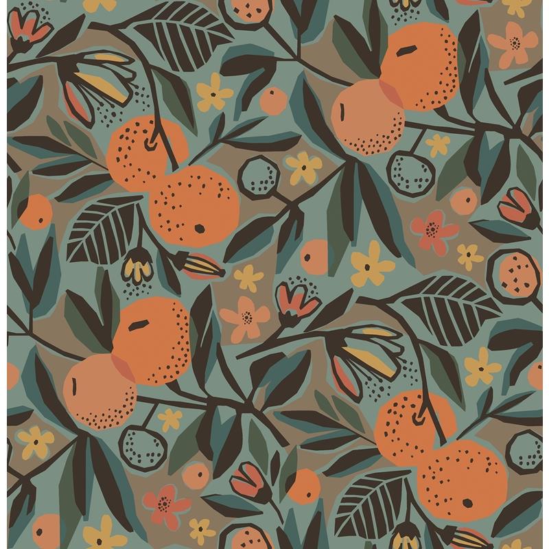 PLS4201 Pip & Lo Teal Clementine Garden Peel & Stick Wallpaper by NuWallpaper