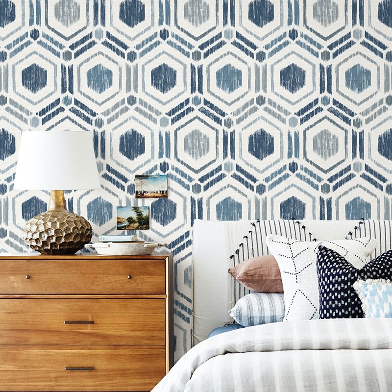 View 2901-25433 Perennial Borneo Blue Geometric Grasscloth A Street Prints Wallpaper