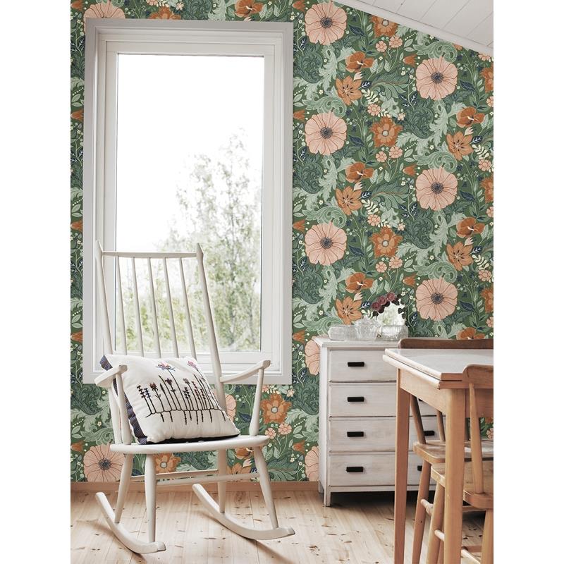 View 2999-13109 Annelie Victoria Green Floral Nouveau Green A-Street Prints Wallpaper