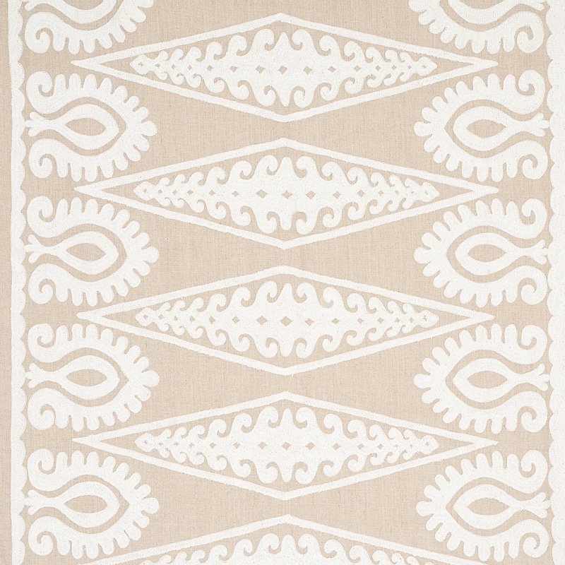 Purchase sample of 80211 Seema Embroidery, Ivory On Natural by Schumacher Fabric