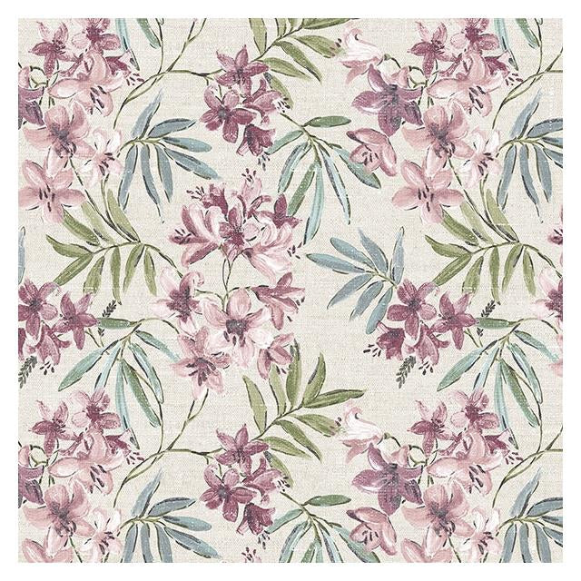 View AF37724 Flourish (Abby Rose 4) Pink Linen Floral Wallpaper in Pink Burgundy Turquoise & Taupe  by Norwall Wallpaper