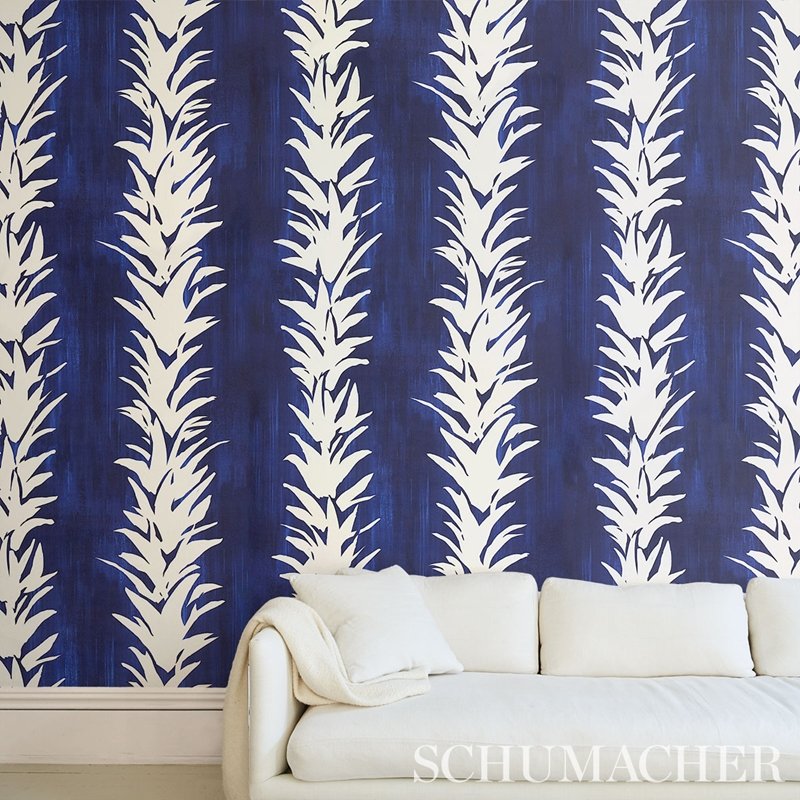 Acquire 5013661 White Lotus Cobalt Schumacher Wallcovering Wallpaper