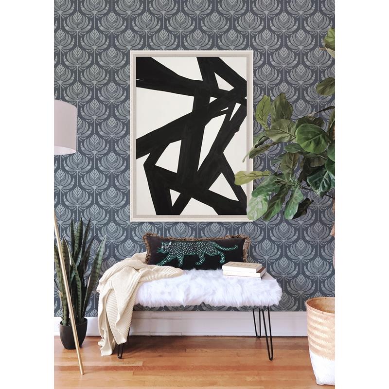 Search 4014-26424 Seychelles Palmier Navy Lotus Fan Wallpaper Navy A-Street Prints Wallpaper