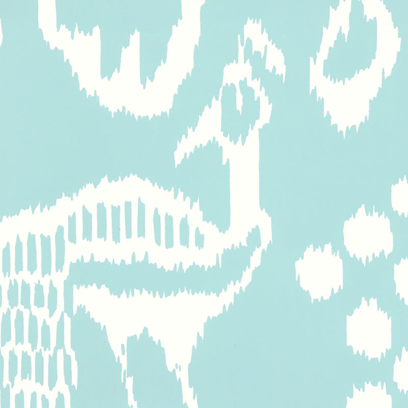 View 2430-51WP Bali Ii Aqua on White by Quadrille Wallpaper