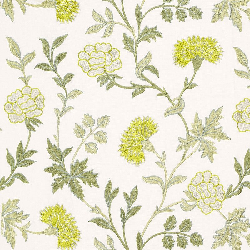 Purchase sample of 65661 Sheridan Linen Embroidery, Chartreuse by Schumacher Fabric