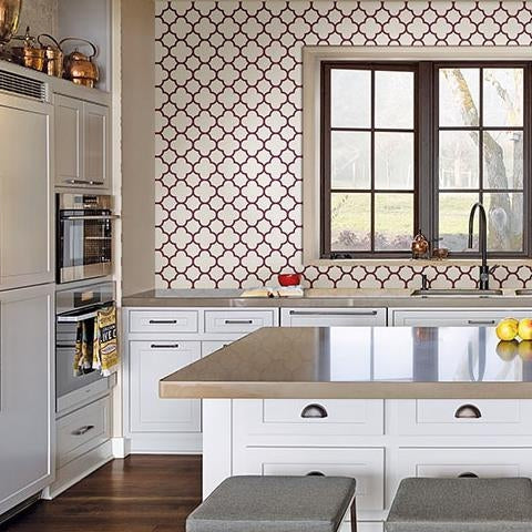 Save on 2625-21859 Symetrie Origin Burgundy Quatrefoil A Street Prints Wallpaper