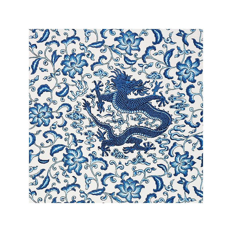 View 16558-004 Chi'En Dragon Linen Print Indigo by Scalamandre Fabric