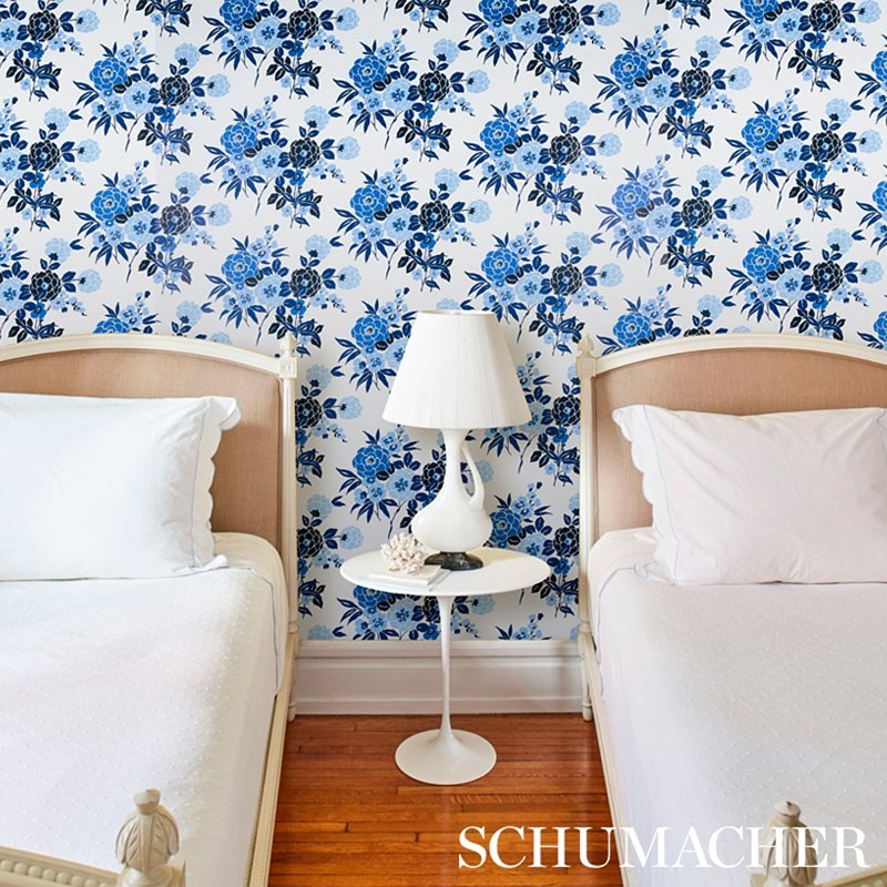 Order 5013130 Valentina Floral Blues Schumacher Wallcovering Wallpaper