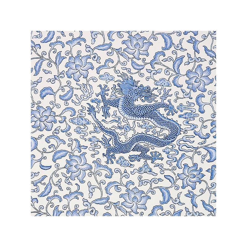 Looking 16558-007 Chi'En Dragon Linen Print Hyacinth Blue by Scalamandre Fabric
