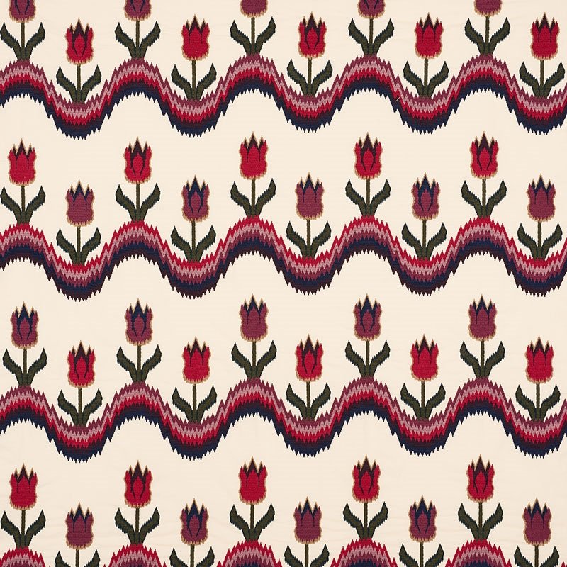 Purchase sample of 70270 Tulip Flamestitch Embroidery, Jewel by Schumacher Fabric