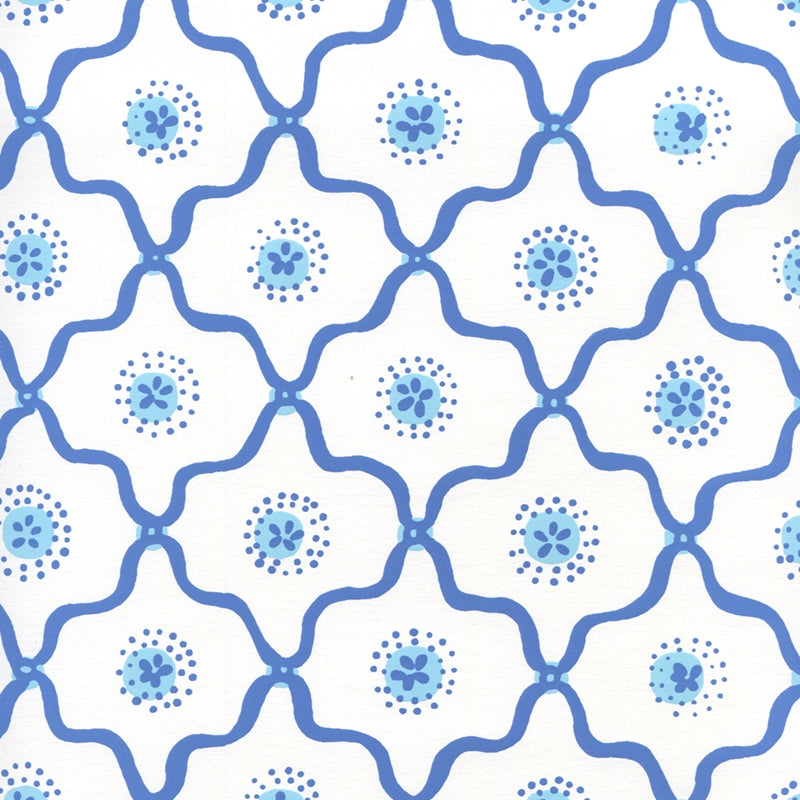 View 306320W-06WWP Longfellow Royal New Blue On White by Quadrille Wallpaper