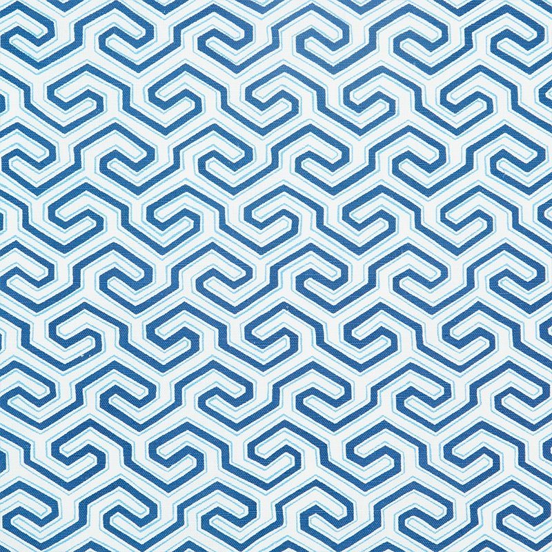 Purchase sample of 177280 Ming Fret Print, Blue by Schumacher Fabric