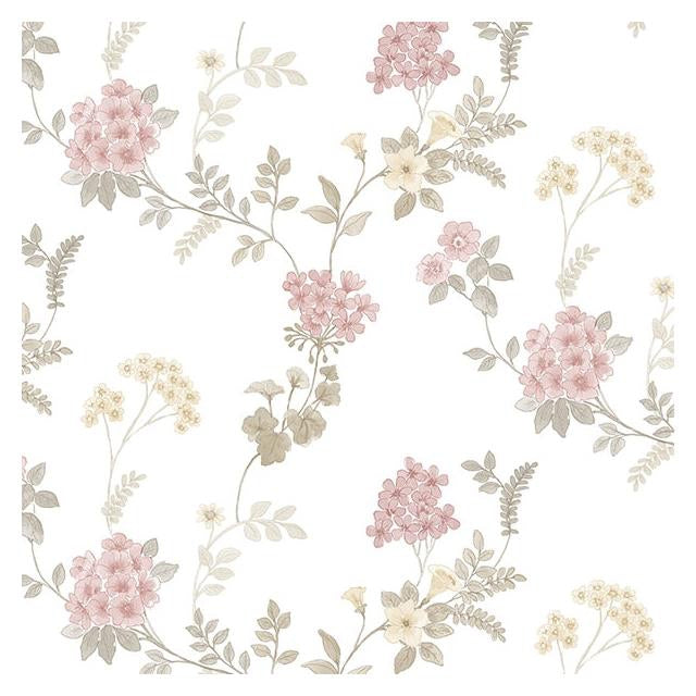 Find AF37732 Flourish (Abby Rose 4) Pink Fern Floral Wallpaper in Pink Khaki Grey & Blush by Norwall Wallpaper