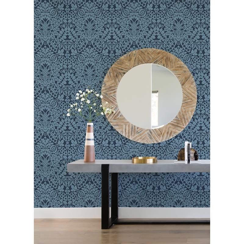 Shop 4081-26334 Happy Marni Navy Fruit Damask Navy A-Street Prints Wallpaper