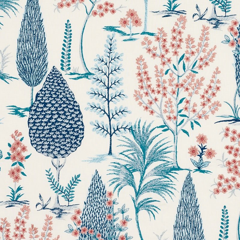 Purchase sample of 74170 Pandora Embroidery, Delft Rose by Schumacher Fabric