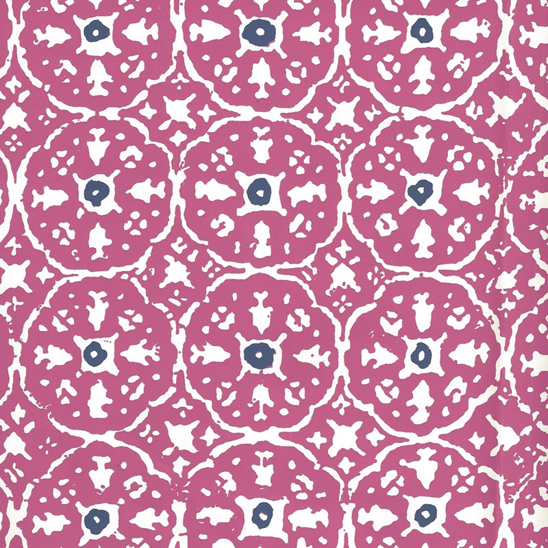 Acquire 149-34WP Nitik Ii Magenta Navy on Almost White by Quadrille Wallpaper