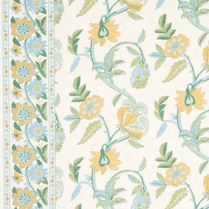 Purchase sample of 180110 Indali Bordered Linen, Citron And Mineral by Schumacher Fabric