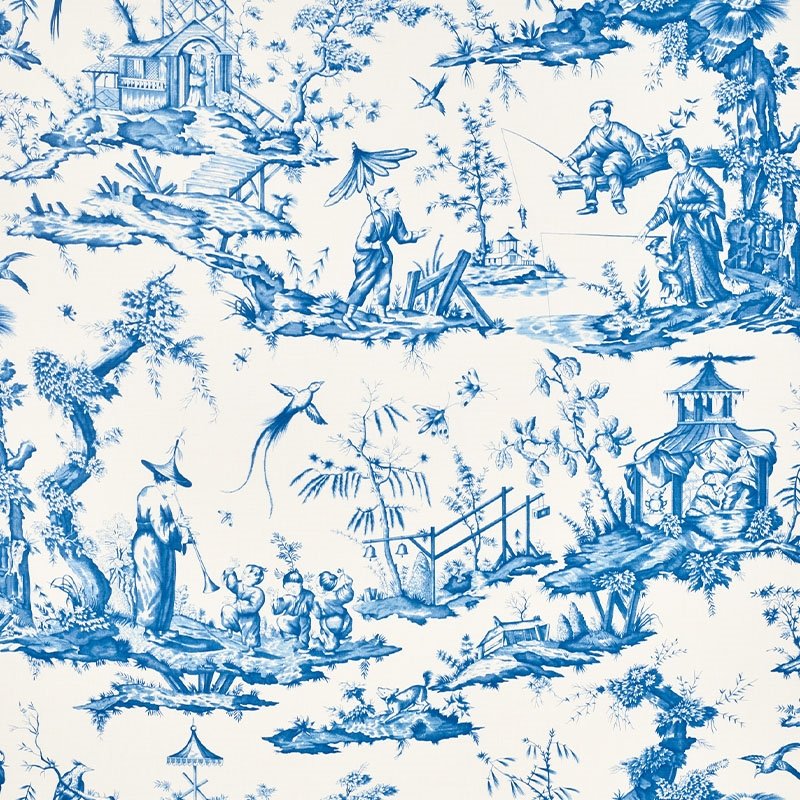 Purchase sample of 175804 Shengyou Toile, Blue by Schumacher Fabric