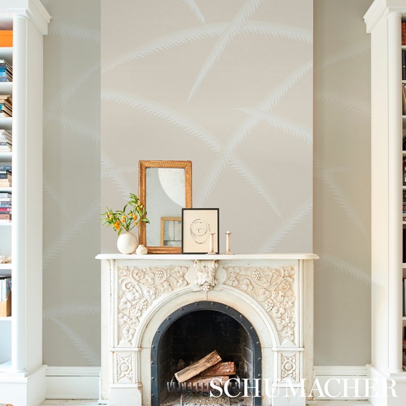 Buy 5013303 Deco Palms Ivory On Natural Schumacher Wallcovering Wallpaper