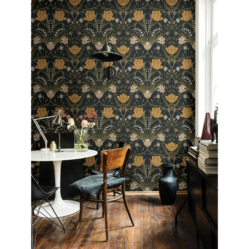 View 2999-44106 Annelie Filippa Navy Tulip Navy Blue A-Street Prints Wallpaper