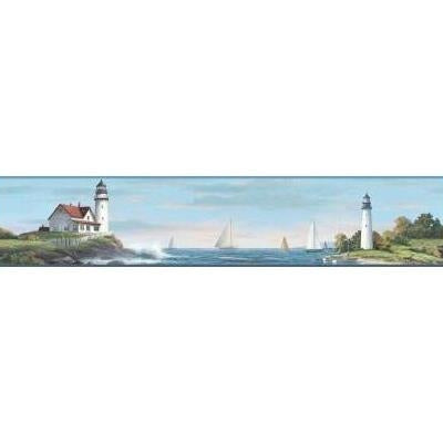 Looking NY4815BD Border Portfolio II Sailing Lighthouse color Blue Cottage by York Wallpaper