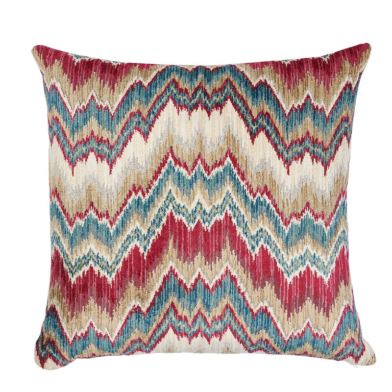So7879006 | Bezique Flamestitch 22" Pillow, Red and Peacock - Schumacher Pillows