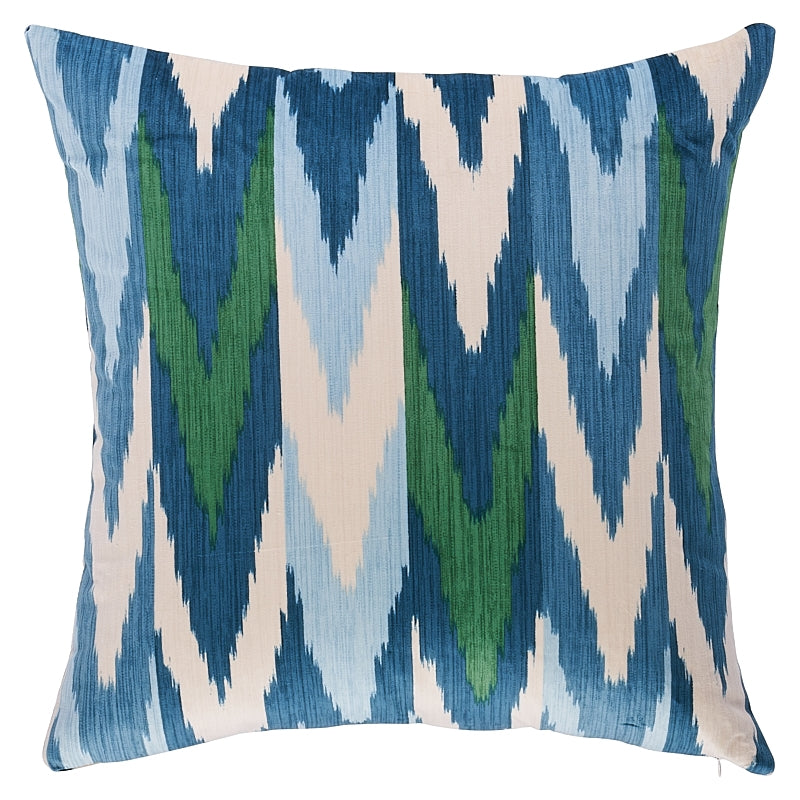 So17610405 | Kashgar Velvet Ikat 20" Pillow, Peacock and Emerald - Schumacher Pillows