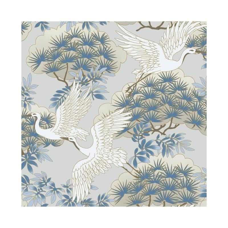 Sample - AF6591 Tea Garden, Sprig Heron Light Blue by Ronald Redding