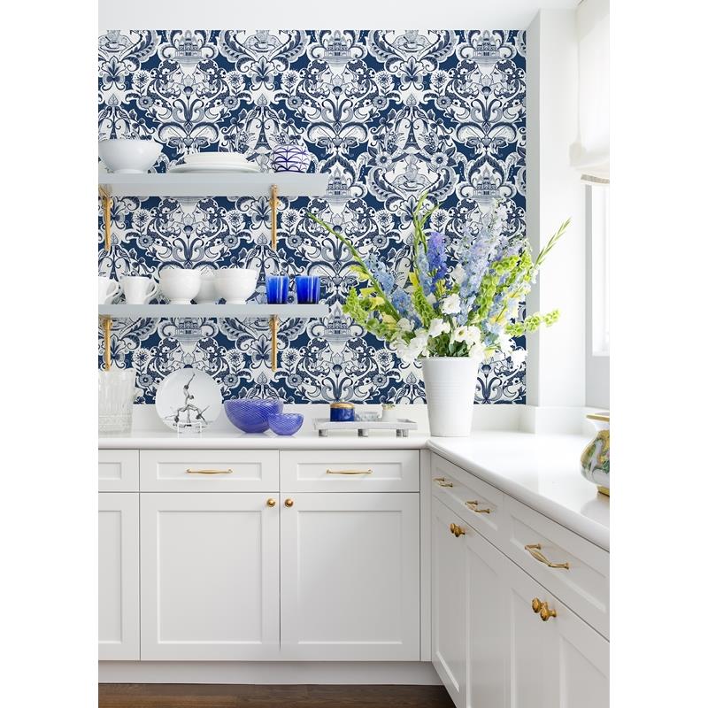 Acquire 2973-90885 Daylight Sadie Navy Parisian Damask Navy A-Street Prints Wallpaper