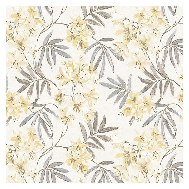 Select AF37726 Flourish (Abby Rose 4) Yellow Linen Floral Wallpaper in Cream Yellow & Greys by Norwall Wallpaper