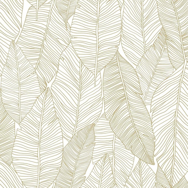 Buy DD139125 Design Department Canales White Gold Inked Leaves Wallpaper White Brewster