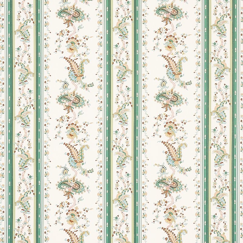 Purchase sample of 179981 Elena Paisley Stripe, Green by Schumacher Fabric